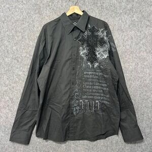 Roar Mens Sz 2XL Black Button Up Shirt Legends Never Die Cross Graphic